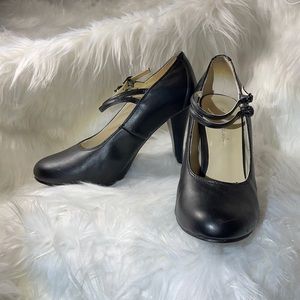 Gabriella Rocha Black Double Ankle Strap Chunky Heel Pumps